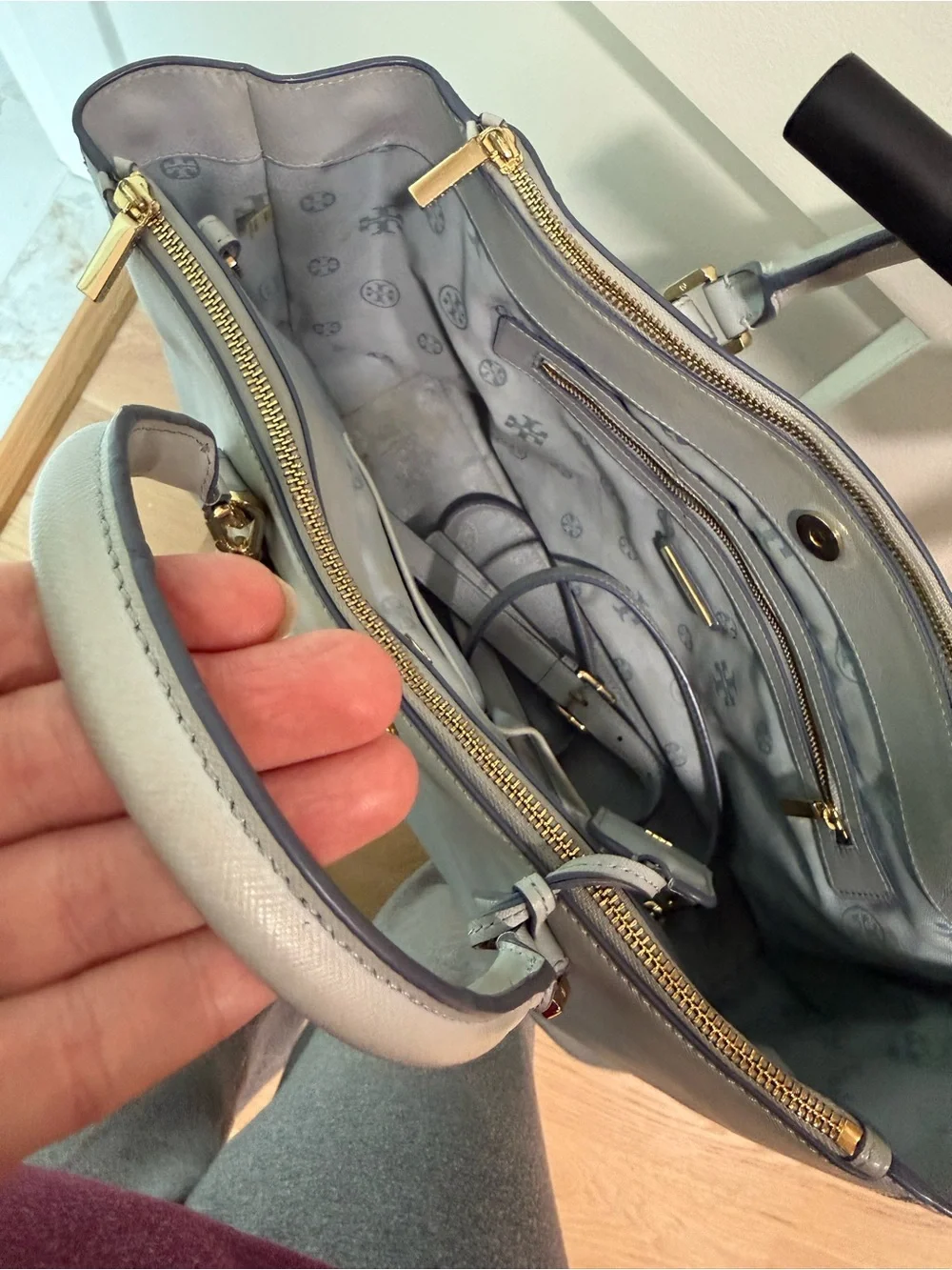 Tory Burch Light blue Leather Tote with Gold-Tone Hardware